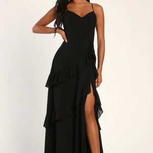 Lulus Blessed With Beauty Black Ruffled Sleeveless Maxi Dress - Size S